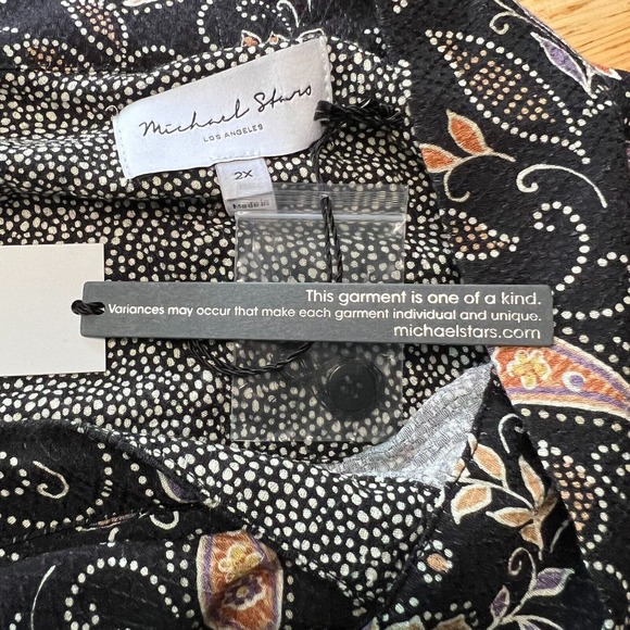 Michael Stars Women’s 2X Alexei Paisley BowTie Blouse Long Sleeve Rayon SFDPF82X - Picture 5 of 8